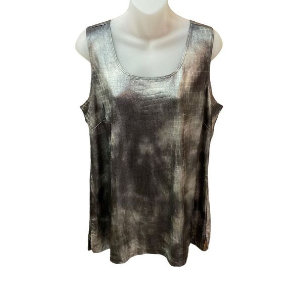 Chico’s Tank Top Camisole Silver Black Gold Shiny Metallic Snakeskin Print Large - Picture 1 of 9